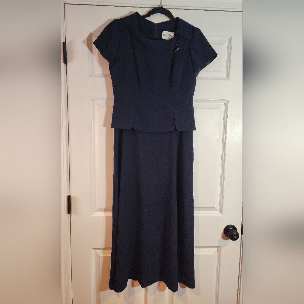 Danny & Nicole Navy Blue Maxi Peplum Short Sleeve Dress Size 8